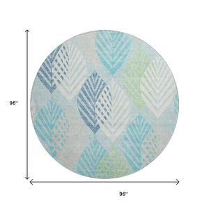 HomeRoots 8' Teal Ivory Green Floral Washable Round Rug with UV Protection for Indoor & Outdoor Living Spaces 662744