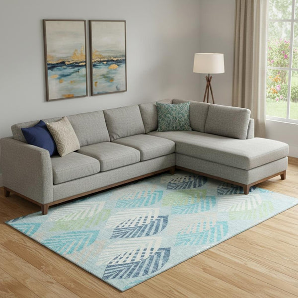 HomeRoots 8' X 10' Stunning Teal Ivory Green Floral Area Rug - Washable, Stain Resistant, UV Protected Design 662745