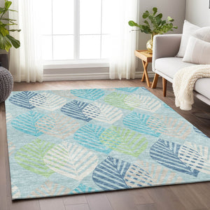 HomeRoots 8' X 10' Stunning Teal Ivory Green Floral Area Rug - Washable, Stain Resistant, UV Protected Design 662745