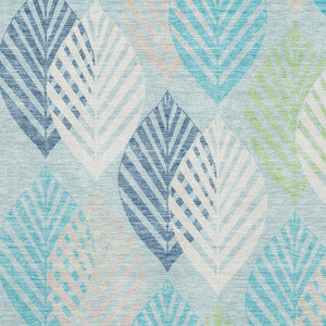 HomeRoots 8' X 10' Stunning Teal Ivory Green Floral Area Rug - Washable, Stain Resistant, UV Protected Design 662745