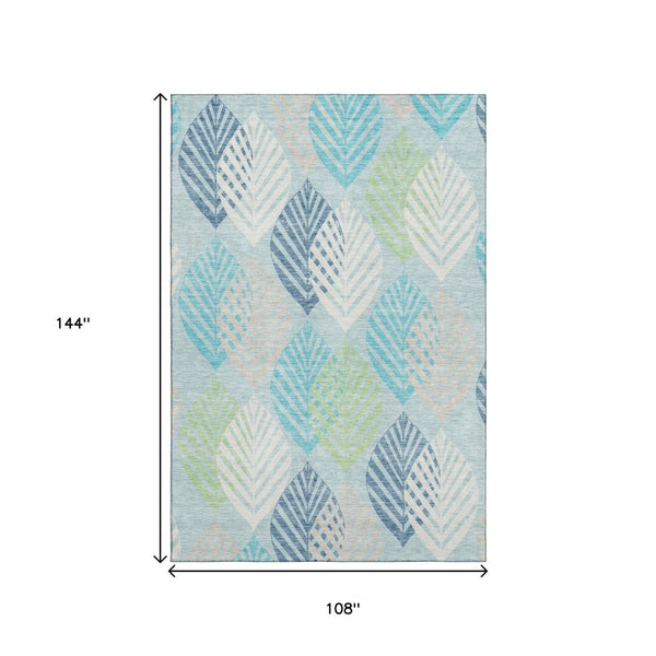 HomeRoots 9' X 12' Teal Ivory Green Floral Area Rug - Washable, UV-Protected, Stylish & Durable for Homes 662746
