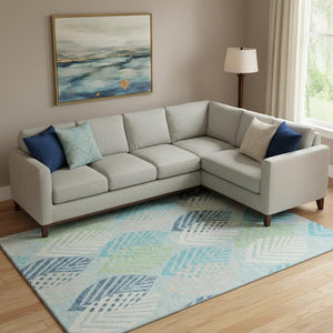 HomeRoots 9' X 12' Teal Ivory Green Floral Area Rug - Washable, UV-Protected, Stylish & Durable for Homes 662746