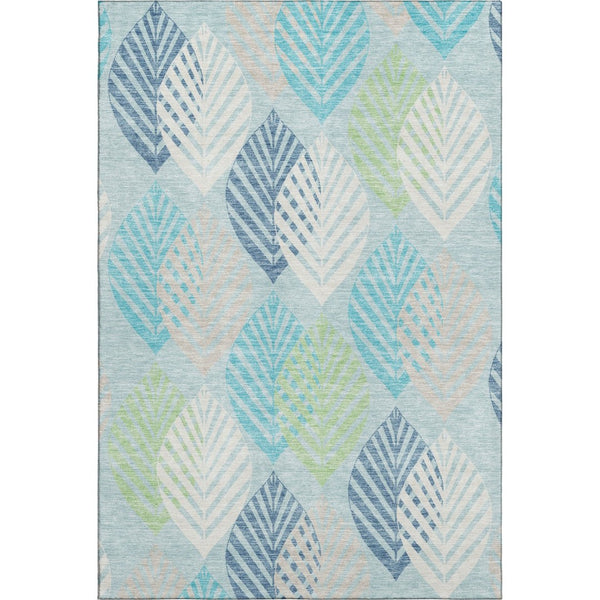 HomeRoots 9' X 12' Teal Ivory Green Floral Area Rug - Washable, UV-Protected, Stylish & Durable for Homes 662746
