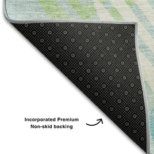 HomeRoots 9' X 12' Teal Ivory Green Floral Area Rug - Washable, UV-Protected, Stylish & Durable for Homes 662746