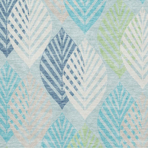 HomeRoots 9' X 12' Teal Ivory Green Floral Area Rug - Washable, UV-Protected, Stylish & Durable for Homes 662746
