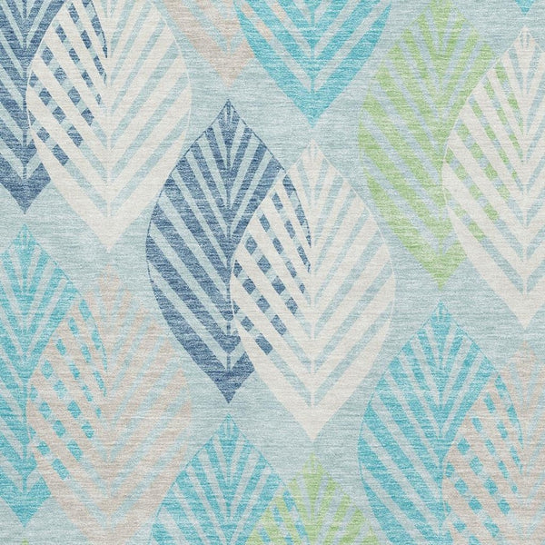 HomeRoots 9' X 12' Teal Ivory Green Floral Area Rug - Washable, UV-Protected, Stylish & Durable for Homes 662746