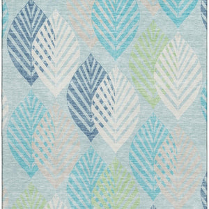 HomeRoots 9' X 12' Teal Ivory Green Floral Area Rug - Washable, UV-Protected, Stylish & Durable for Homes 662746
