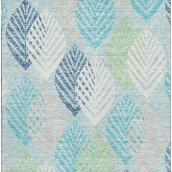 HomeRoots 9' X 12' Teal Ivory Green Floral Area Rug - Washable, UV-Protected, Stylish & Durable for Homes 662746