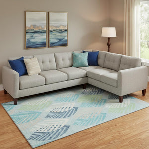 HomeRoots 10' X 14' Washable Floral Area Rug in Teal, Ivory & Green - UV Protected & Perfect for High-Traffic Spaces 662747