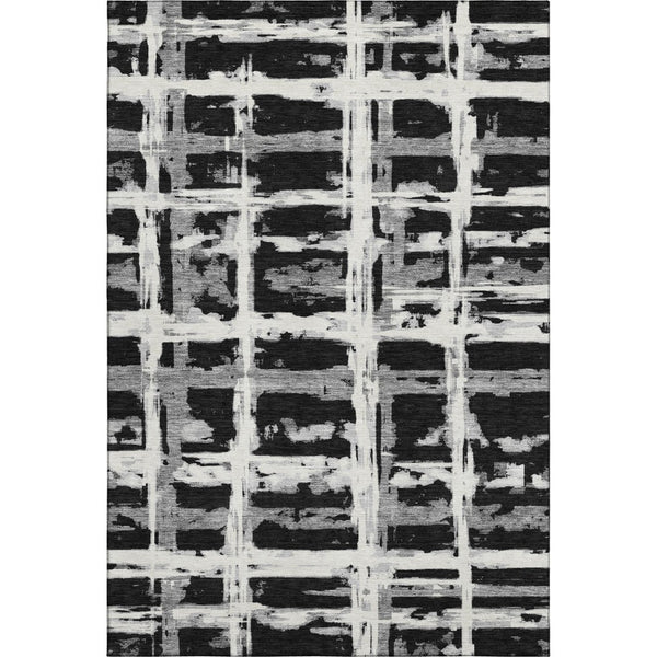 HomeRoots 5' X 8' Stylish Black and Silver Striped Washable Area Rug with UV Protection for Modern Homes 662761
