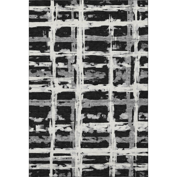 HomeRoots 5' X 8' Stylish Black and Silver Striped Washable Area Rug with UV Protection for Modern Homes 662761