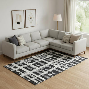 HomeRoots 8' X 10' Stylish Black & Silver Striped Area Rug - Washable, Stain Resistant, UV Protected, Durable Design 662763