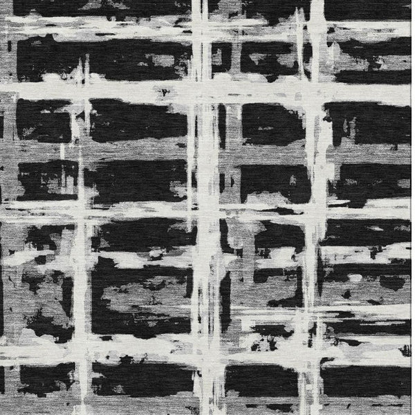 HomeRoots 8' X 10' Stylish Black & Silver Striped Area Rug - Washable, Stain Resistant, UV Protected, Durable Design 662763