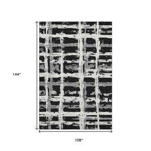 HomeRoots 9' X 12' Stylish Black & Silver Striped Washable Area Rug with UV Protection for High-Traffic Homes 662764