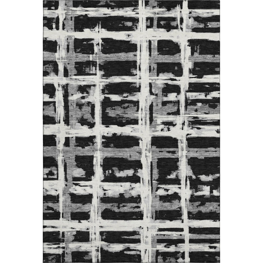 HomeRoots 9' X 12' Stylish Black & Silver Striped Washable Area Rug with UV Protection for High-Traffic Homes 662764