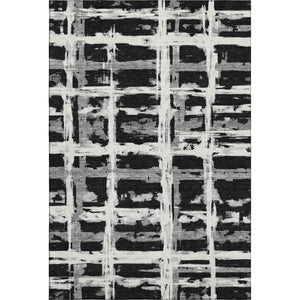 HomeRoots 9' X 12' Stylish Black & Silver Striped Washable Area Rug with UV Protection for High-Traffic Homes 662764
