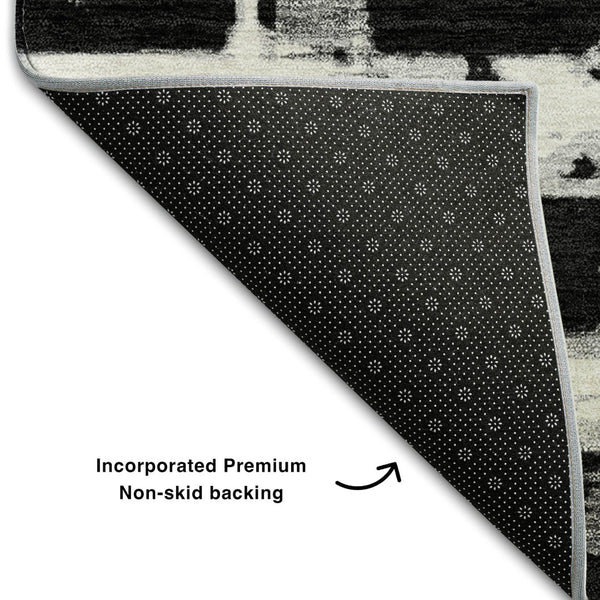 HomeRoots 9' X 12' Stylish Black & Silver Striped Washable Area Rug with UV Protection for High-Traffic Homes 662764
