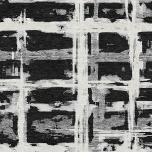 HomeRoots 9' X 12' Stylish Black & Silver Striped Washable Area Rug with UV Protection for High-Traffic Homes 662764