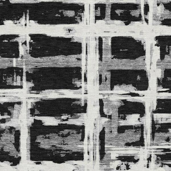 HomeRoots 9' X 12' Stylish Black & Silver Striped Washable Area Rug with UV Protection for High-Traffic Homes 662764