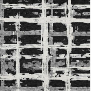 HomeRoots 9' X 12' Stylish Black & Silver Striped Washable Area Rug with UV Protection for High-Traffic Homes 662764
