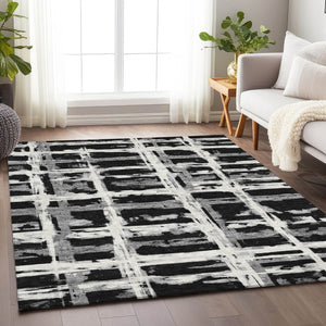 HomeRoots 10' X 14' Black and Silver Striped Washable Area Rug - Stain Resistant with UV Protection for Durability 662765