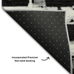 HomeRoots 10' X 14' Black and Silver Striped Washable Area Rug - Stain Resistant with UV Protection for Durability 662765