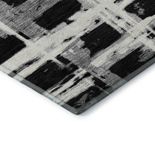 HomeRoots 10' X 14' Black and Silver Striped Washable Area Rug - Stain Resistant with UV Protection for Durability 662765
