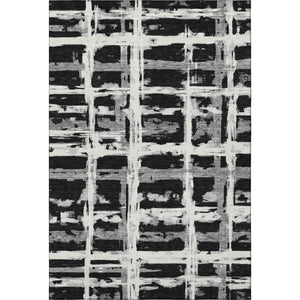 HomeRoots 10' X 14' Black and Silver Striped Washable Area Rug - Stain Resistant with UV Protection for Durability 662765