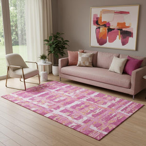 HomeRoots 5' Blush Ivory Orange Striped Washable Area Rug with UV Protection - Perfect for High-Traffic Spaces! 662767