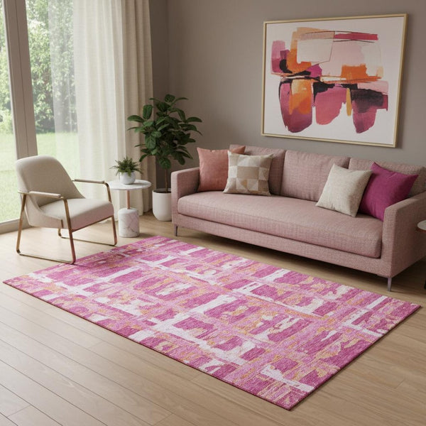 HomeRoots 5' Blush Ivory Orange Striped Washable Area Rug with UV Protection - Perfect for High-Traffic Spaces! 662767