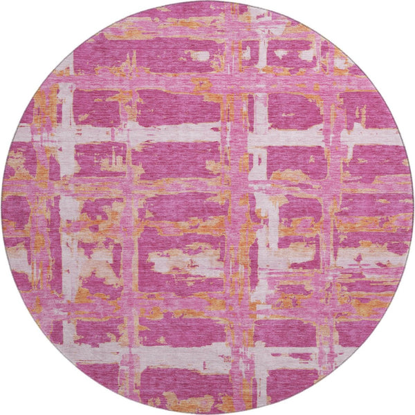 HomeRoots 8' Blush, Ivory & Orange Striped Washable Round Rug - UV Protected, Stain Resistant, Easy Care! 662768