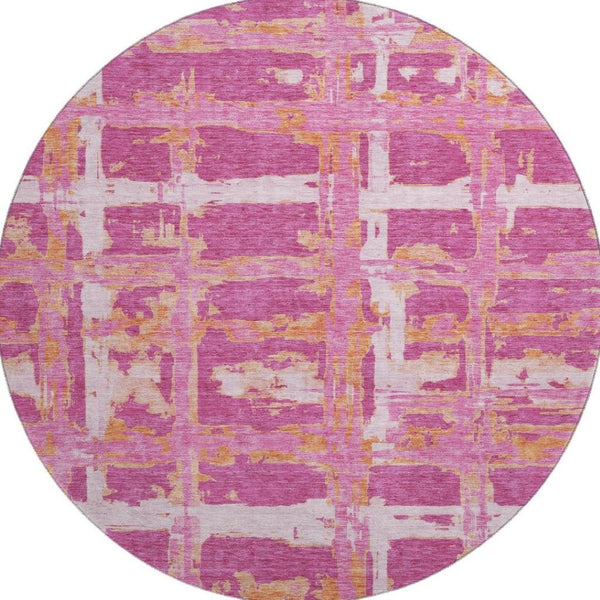 HomeRoots 8' Blush, Ivory & Orange Striped Washable Round Rug - UV Protected, Stain Resistant, Easy Care! 662768