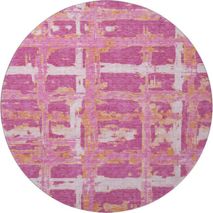 HomeRoots 8' Blush, Ivory & Orange Striped Washable Round Rug - UV Protected, Stain Resistant, Easy Care! 662768