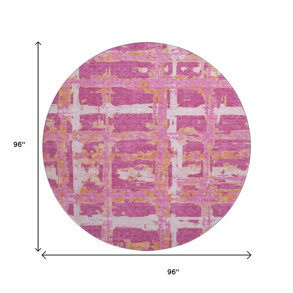HomeRoots 8' Blush, Ivory & Orange Striped Washable Round Rug - UV Protected, Stain Resistant, Easy Care! 662768