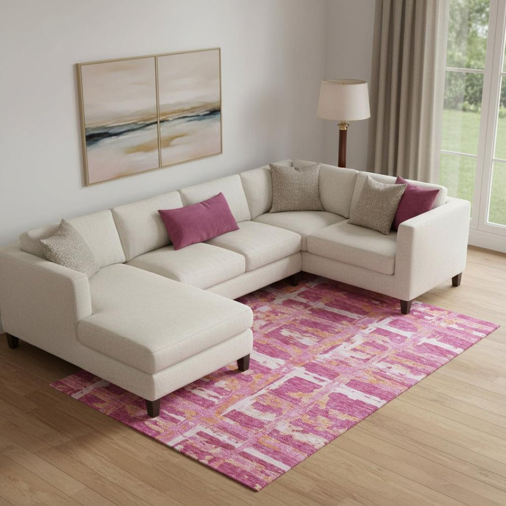 HomeRoots 8' X 10' Washable Blush Ivory Orange Striped Area Rug with UV Protection for Stylish Homes 662769