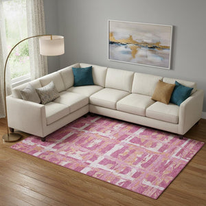 HomeRoots 9' X 12' Stylish Blush Ivory Orange Striped Washable Area Rug with UV Protection for Everyday Use 662770