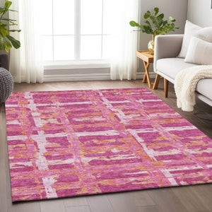 HomeRoots 9' X 12' Stylish Blush Ivory Orange Striped Washable Area Rug with UV Protection for Everyday Use 662770