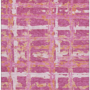 HomeRoots 9' X 12' Stylish Blush Ivory Orange Striped Washable Area Rug with UV Protection for Everyday Use 662770