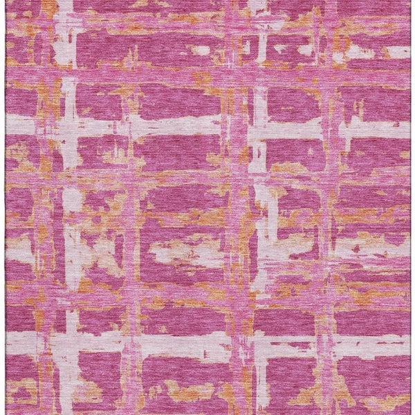 HomeRoots 9' X 12' Stylish Blush Ivory Orange Striped Washable Area Rug with UV Protection for Everyday Use 662770