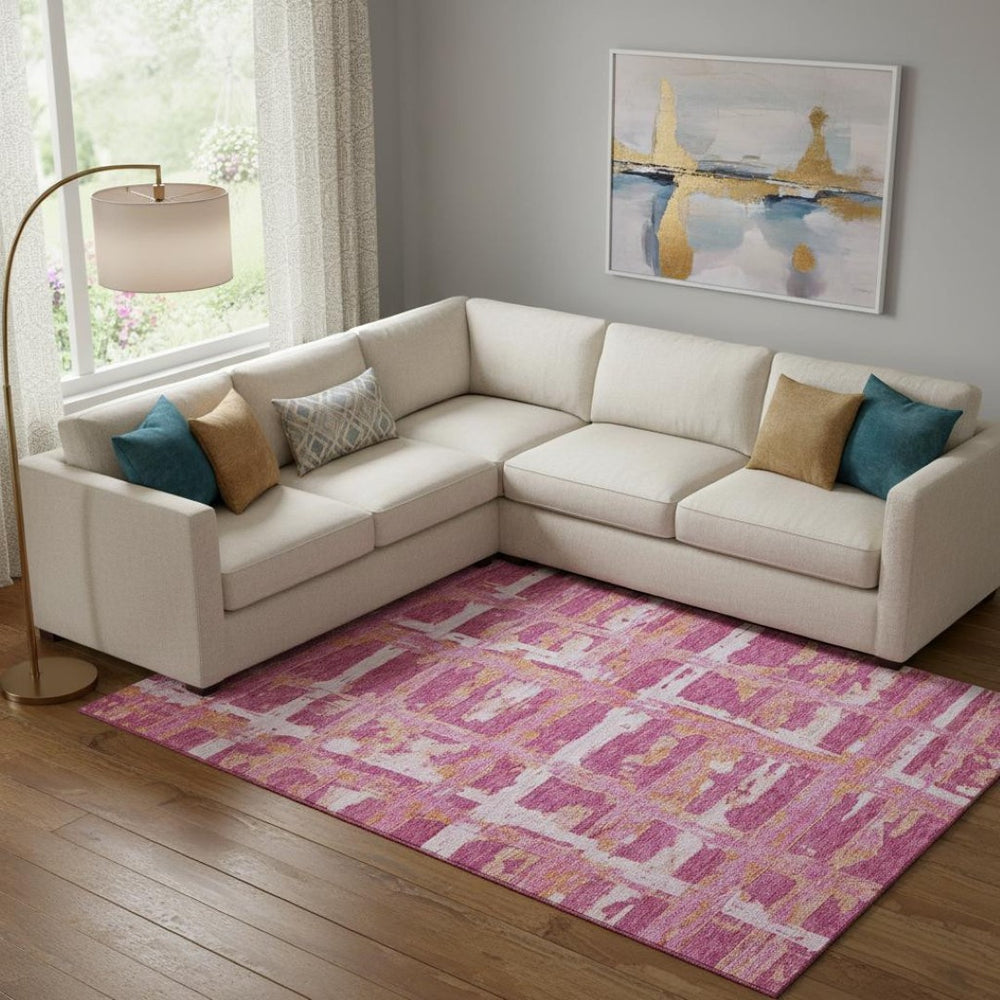 HomeRoots 10' X 14' Washable Blush Ivory & Orange Striped Area Rug with UV Protection for Family Spaces 662771