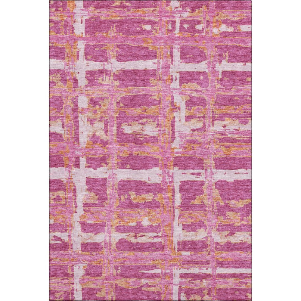 HomeRoots 10' X 14' Washable Blush Ivory & Orange Striped Area Rug with UV Protection for Family Spaces 662771