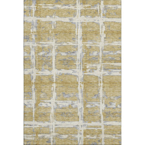 HomeRoots 5' X 8' Elegant Gold Ivory Gray Striped Washable Area Rug – Stain Resistant & UV Protected Design 662773