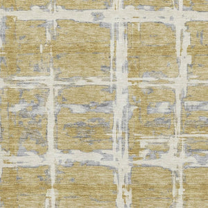 HomeRoots 5' X 8' Elegant Gold Ivory Gray Striped Washable Area Rug – Stain Resistant & UV Protected Design 662773
