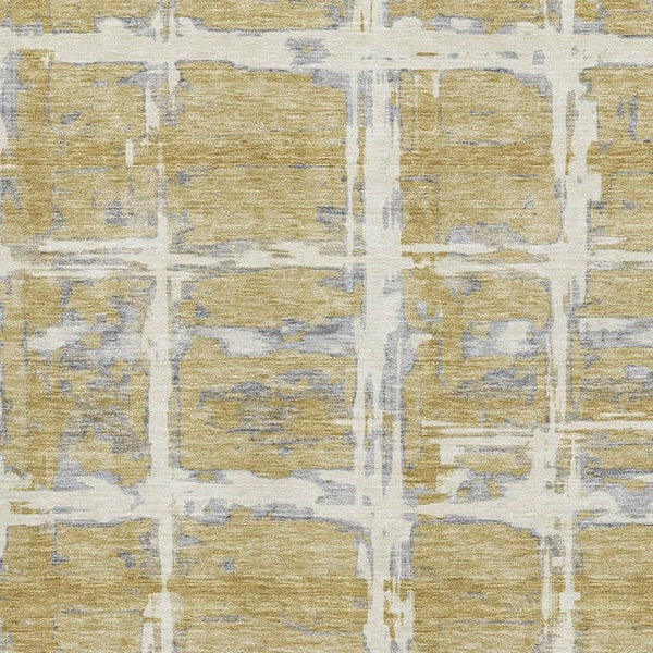 HomeRoots 5' X 8' Elegant Gold Ivory Gray Striped Washable Area Rug – Stain Resistant & UV Protected Design 662773