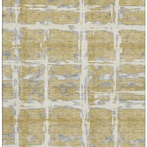 HomeRoots 5' X 8' Elegant Gold Ivory Gray Striped Washable Area Rug – Stain Resistant & UV Protected Design 662773
