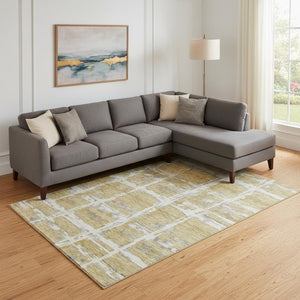 HomeRoots 8' X 10' Striped Washable Area Rug in Gold, Ivory & Gray - Durable, Stylish, UV Protected Design 662775