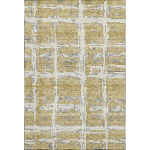 HomeRoots 8' X 10' Striped Washable Area Rug in Gold, Ivory & Gray - Durable, Stylish, UV Protected Design 662775