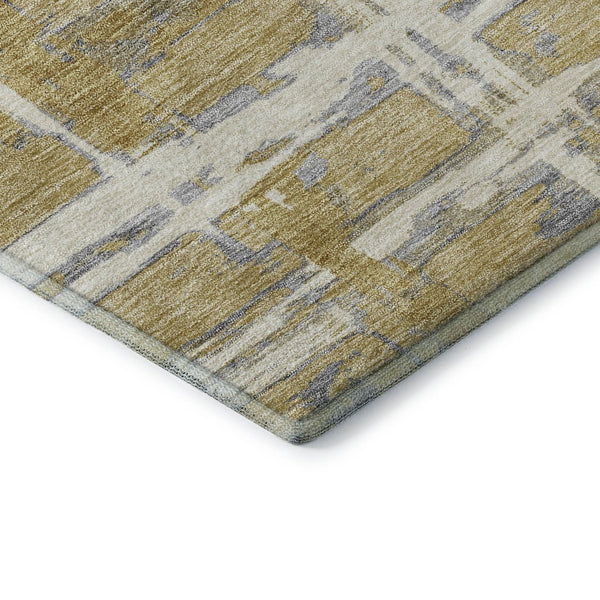 HomeRoots 8' X 10' Striped Washable Area Rug in Gold, Ivory & Gray - Durable, Stylish, UV Protected Design 662775