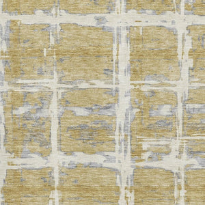 HomeRoots 8' X 10' Striped Washable Area Rug in Gold, Ivory & Gray - Durable, Stylish, UV Protected Design 662775