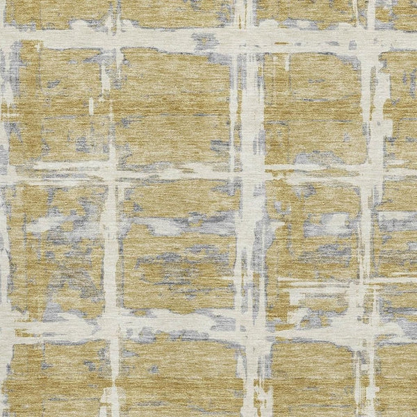 HomeRoots 8' X 10' Striped Washable Area Rug in Gold, Ivory & Gray - Durable, Stylish, UV Protected Design 662775